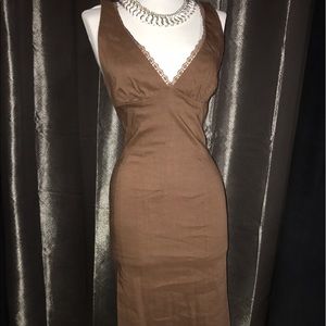 Bebe V-neck brown linen dress size S